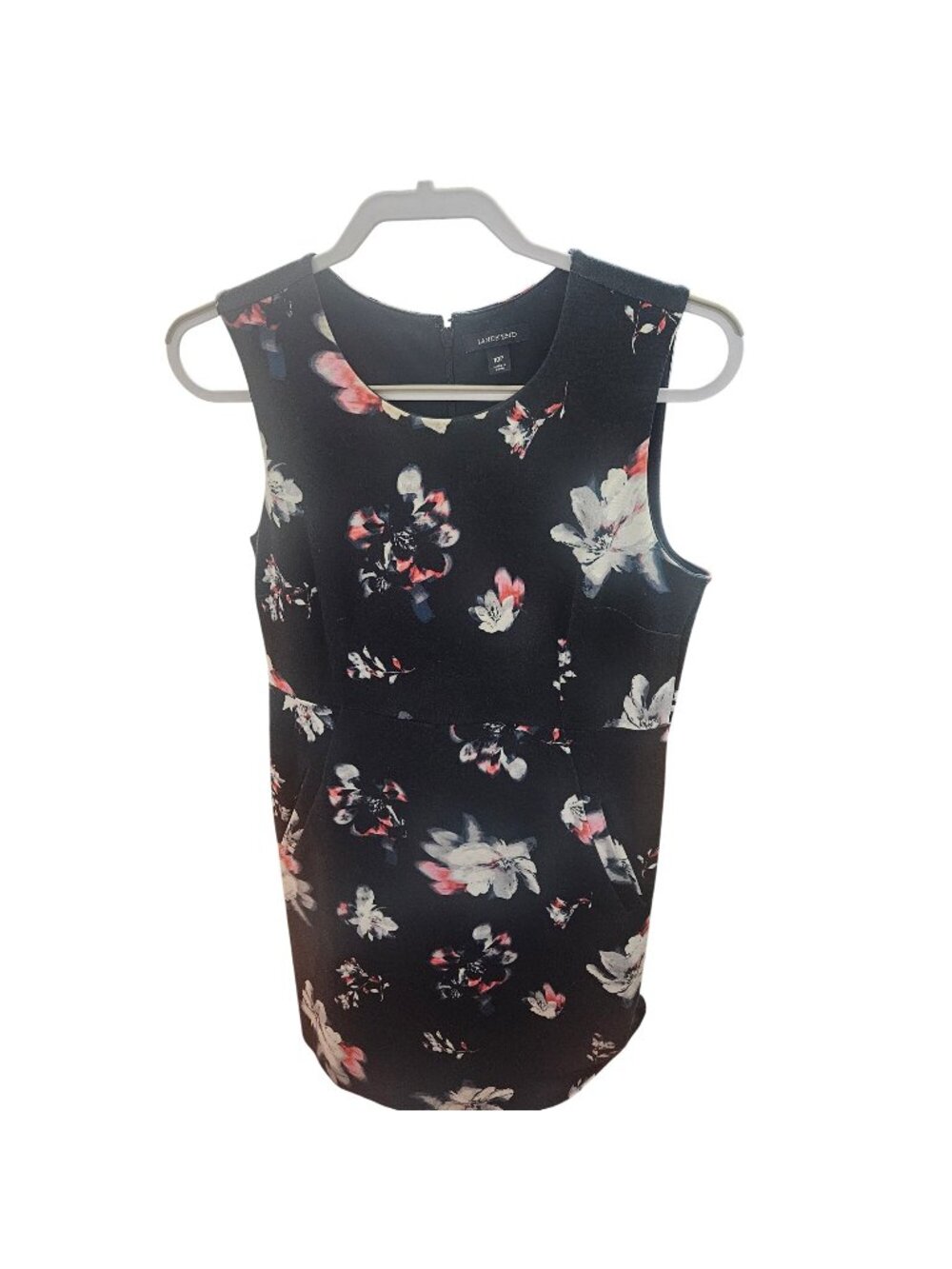 Lands End Floral Sleeveless Dress 10P Black With Zipper Back